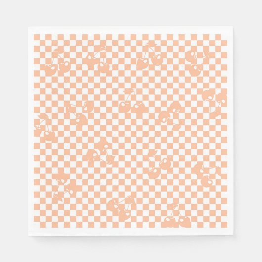 Peach Fuzz Cherry Gingham Pattern Serviette (Vorderseite)