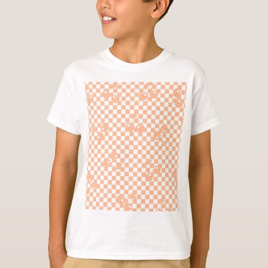 Peach Fuzz Cherry Gingham Pattern T-Shirt (Vorderseite)