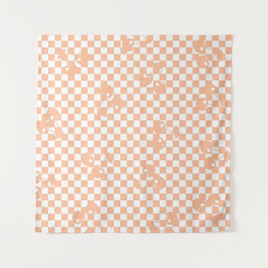 Peach Fuzz Cherry Gingham Pattern Wandteppich (Vorderseite (Horizontal))