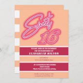 Peach fuzz Cooler Spaß Neon rosa Typografie Streif Einladung (Vorne/Hinten)