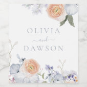 Peach Fuzz Dusty Blue Modern Trendy Wedding Weinetikett (Einzelnes Label)