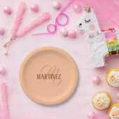 Peach Fuzz Eleganter Personalisierter Name Pappteller (Party)