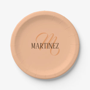 Peach Fuzz Eleganter Personalisierter Name Pappteller