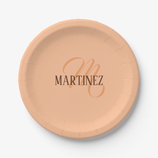 Peach Fuzz Eleganter Personalisierter Name Pappteller (Vorderseite)