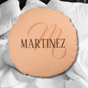 Peach Fuzz Eleganter Personalisierter Name Rundes Kissen