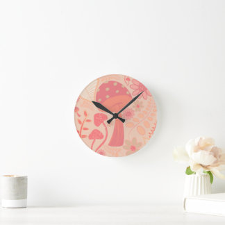 Peach Fuzz Farbe des Jahres Pilze Blumenbeete Runde Wanduhr