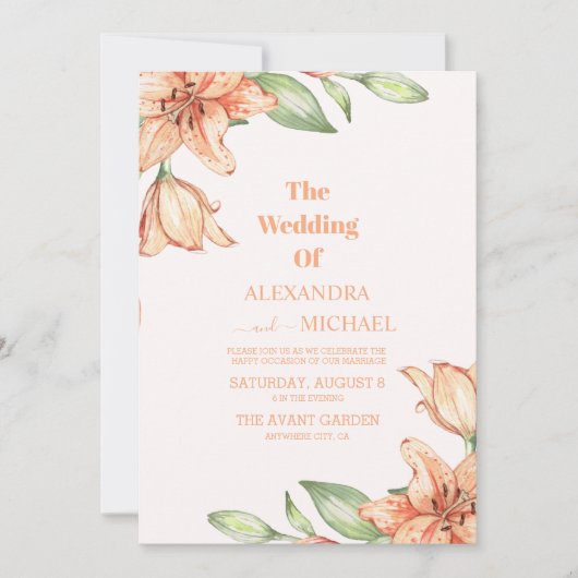Peach Fuzz Floral orchid Wedding Einladung (Vorderseite)