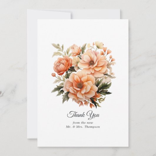 Peach Fuzz Floral Wedding Dankeskarte (Vorderseite)