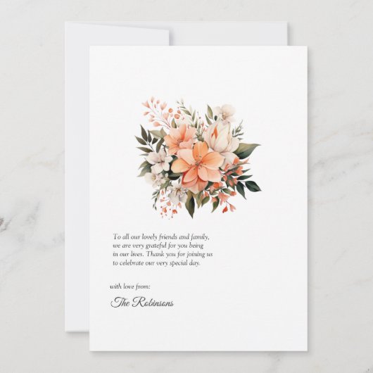 Peach Fuzz Floral Wedding Dankeskarte (Rückseite)