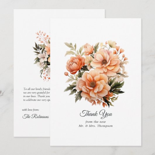 Peach Fuzz Floral Wedding Dankeskarte (Vorne/Hinten)