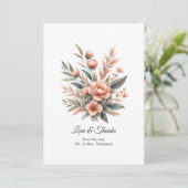 Peach Fuzz Floral Wedding Dankeskarte (Stehend Vorderseite)