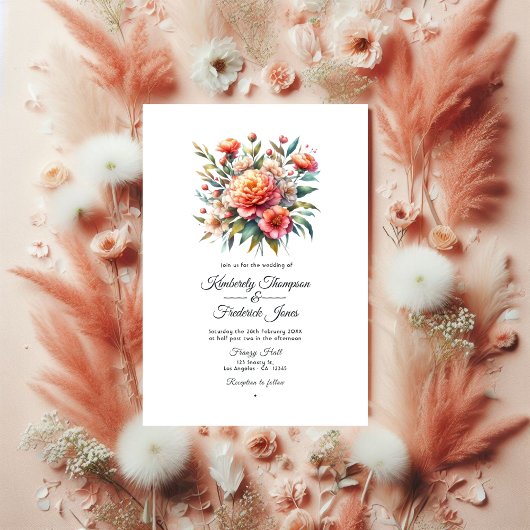 Peach Fuzz Floral Wedding Einladung