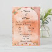 Peach Fuzz Floral Wedding Einladung (Stehend Vorderseite)