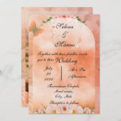 Peach Fuzz Floral Wedding Einladung (Vorne/Hinten)