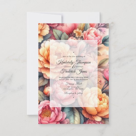 Peach Fuzz Floral Wedding Einladung (Vorderseite)