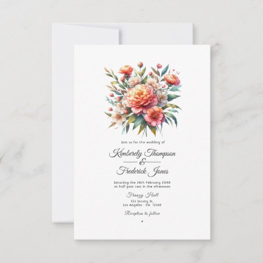 Peach Fuzz Floral Wedding Einladung (Vorderseite)