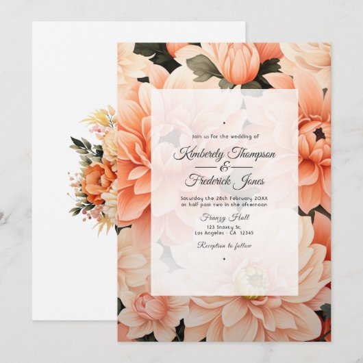 Peach Fuzz Floral Wedding Einladung (Vorne/Hinten)
