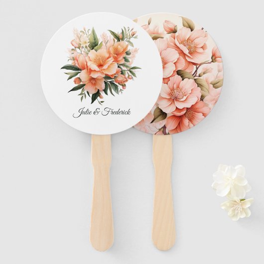 Peach Fuzz Floral Wedding Fächer (Vorne und Hinten)
