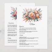 Peach Fuzz Floral Wedding Menükarte (Vorne/Hinten)