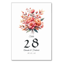 Peach Fuzz Floral Wedding Tischnummer