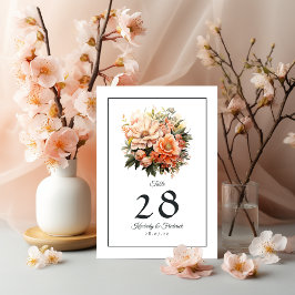 Peach Fuzz Floral Wedding Tischnummer