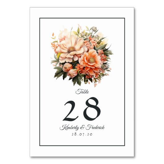 Peach Fuzz Floral Wedding Tischnummer (Vorderseite)