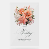 Peach Fuzz Floral Wedding Welcome Acrylschild (Vorderseite)