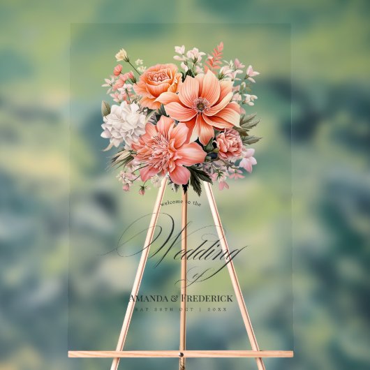 Peach Fuzz Floral Wedding Welcome Acrylschild (Neutral)