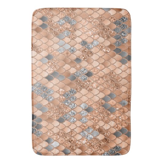 Peach Fuzz Gray Mermaid Scales Glam #1 Badematte (Vorderseite Vertikal)