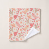 Peach Fuzz Groovy Cowgirl Stiefel and Hats Muster Badhandtuch Set (Waschlappen)