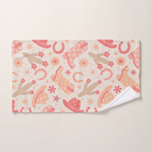 Peach Fuzz Groovy Cowgirl Stiefel and Hats Muster Badhandtuch Set (Handtuch)