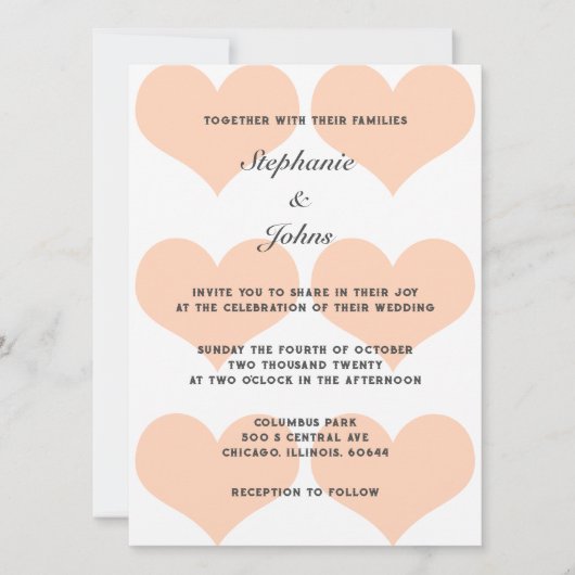 Peach Fuzz Herzmuster Elegante Romantische Hochzei Einladung (Vorderseite)