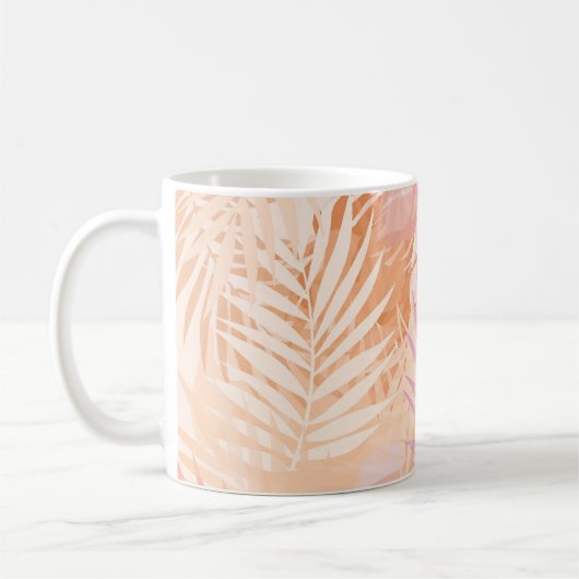 Peach Fuzz Minimalistisch Moderne tropische Blätte Kaffeetasse (Links)