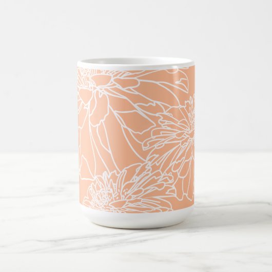 Peach fuzz minimalistisch weiße Linie Blüte Kaffeetasse (Mittel)