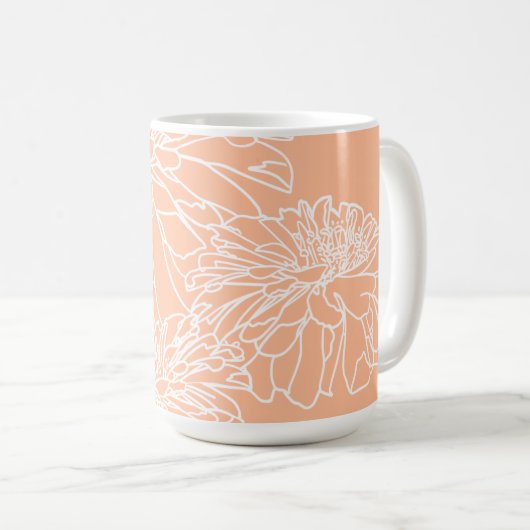 Peach fuzz minimalistisch weiße Linie Blüte Kaffeetasse (VorderseiteRechts)