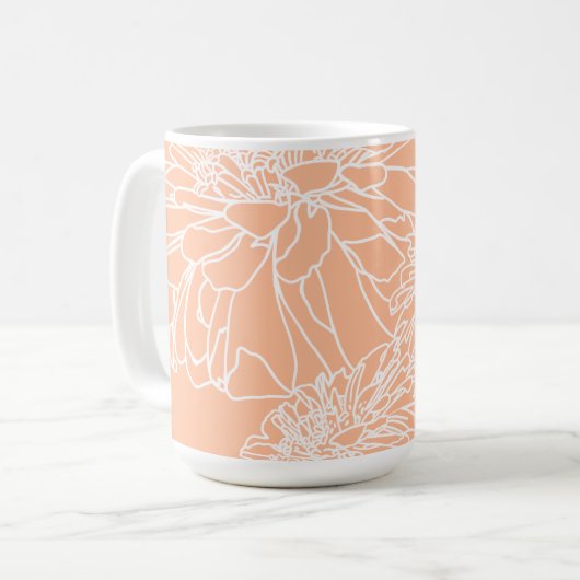 Peach fuzz minimalistisch weiße Linie Blüte Kaffeetasse (Vorderseite Links)
