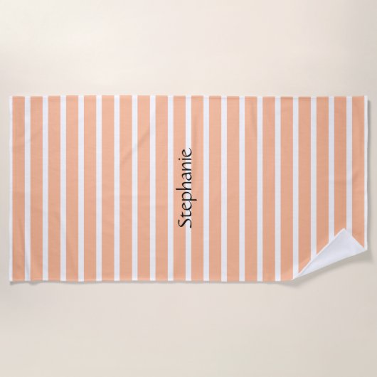 Peach Fuzz Monogram Individuelle Name Stripes 2024 Strandtuch (Vorderseite)