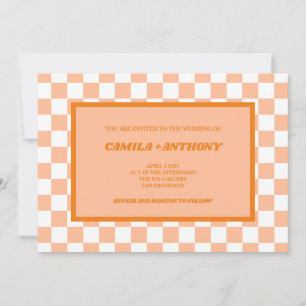 Peach Fuzz Orange Checkered Gingham Pattern Einladung