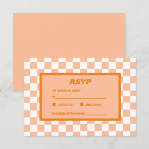 Peach Fuzz Orange Checkered Gingham Pattern RSVP Karte