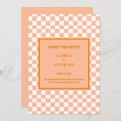 Peach Fuzz Orange Checkered Gingham Pattern Save The Date (Vorne/Hinten)
