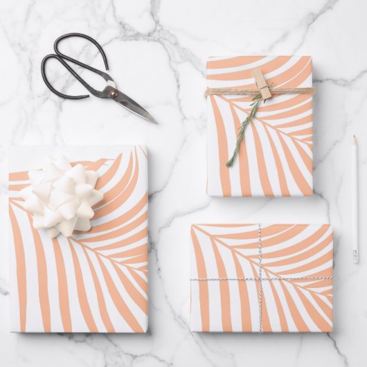 Peach Fuzz Palm Leaf Muster Tropische Hochzeiten Geschenkpapier Set (Vorderseite)
