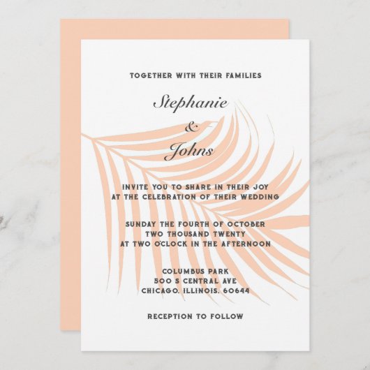 Peach Fuzz Palm Tree Tropical Leaf klassische Hoch Einladung (Vorne/Hinten)