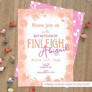 Peach Fuzz, Pink Wild Blume Bat Mitzvah Einladung