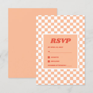 Peach Fuzz Red Checkered Gingham Pattern RSVP Karte