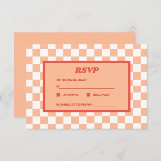 Peach Fuzz Red Checkered Gingham Pattern RSVP Karte (Vorne/Hinten)