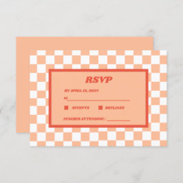 Peach Fuzz Red Checkered Gingham Pattern RSVP Karte