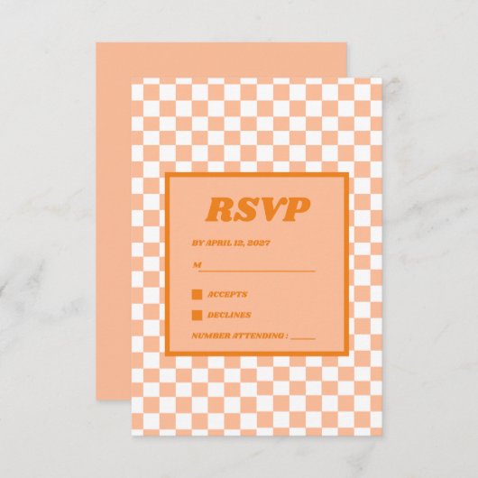 Peach Fuzz Red Checkered Gingham Pattern RSVP Karte (Vorne/Hinten)