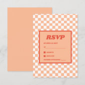 Peach Fuzz Red Checkered Gingham Pattern RSVP Karte (Vorne/Hinten)