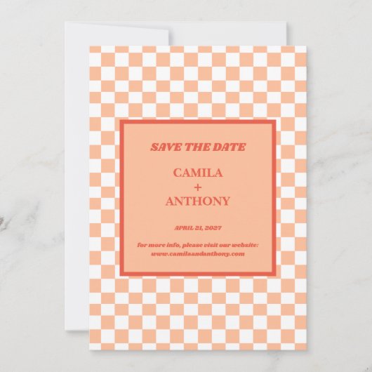 Peach Fuzz Red Checkered Gingham Pattern Save The Date (Vorderseite)