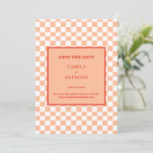 Peach Fuzz Red Checkered Gingham Pattern Save The Date (Stehend Vorderseite)